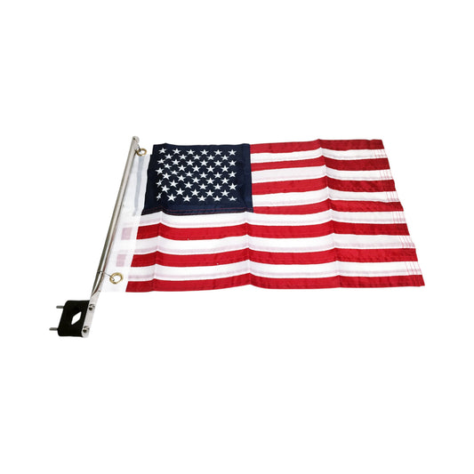 Pactrade Marine Boat American Flag USA 12"X18" Stainless Steel Pole Rail Mount 15-3/16"