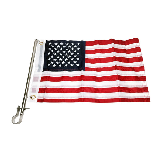 Pactrade Marine Boat American Flag USA 12"X18" Stainless Steel Rail Mount Flag Staff Pole