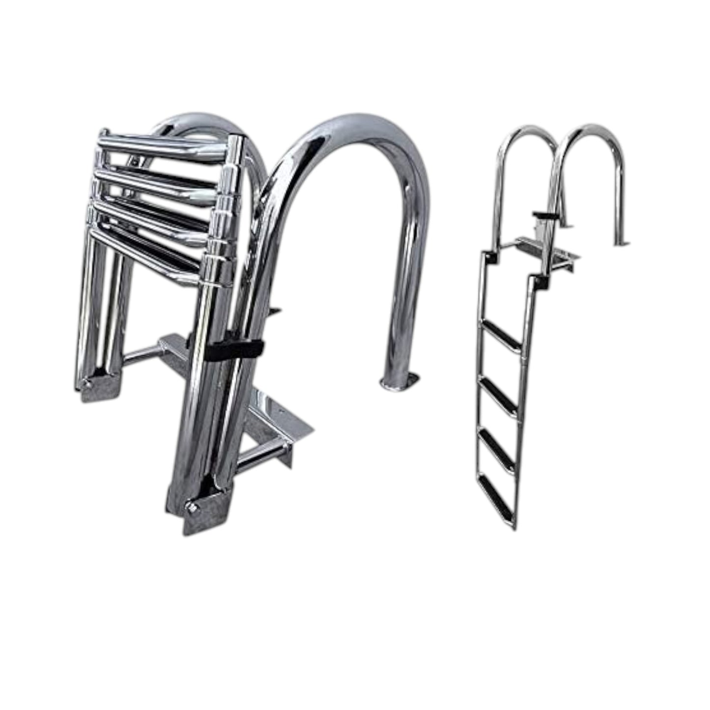 Pactrade Marine Boat Pontoon SS304 Telescoping 4 Step Inboard Swimming Pool Dock Ladder Stainless Steel Handrail Threaded Steps