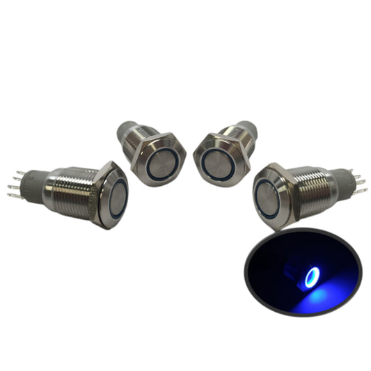 4 of Pactrade Marine SS304 Blue LED Ultra Flush Light On-Off Push Switch Ring Button