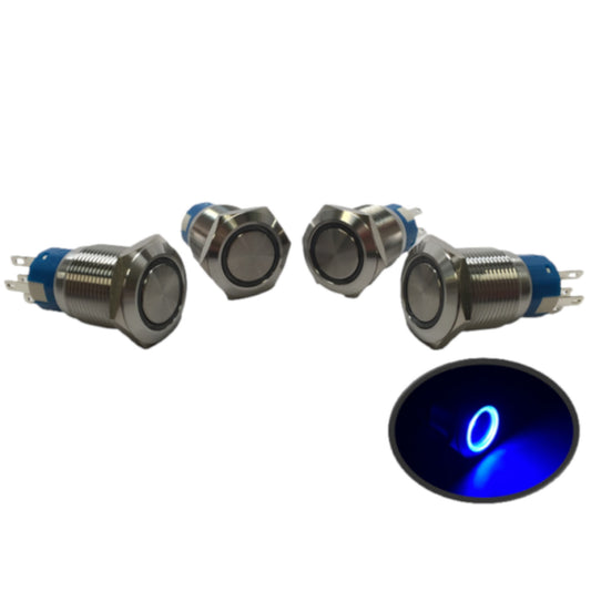 4 of Pactrade Marine Car SS304 Blue LED 12V 5A Flush Light On-Off Push Switch Ting Button