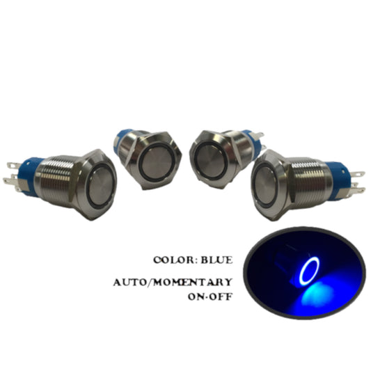 4 of Pactrade Marine SS304 Blue LED 12V Flush Light Auto On-Off Push Switch Ring Button