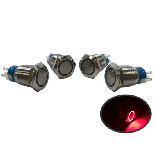 Pactrade Marine 4 of Boat SS304 Red LED 12V 5A Flush Light On-Off Push Switch Ring Button