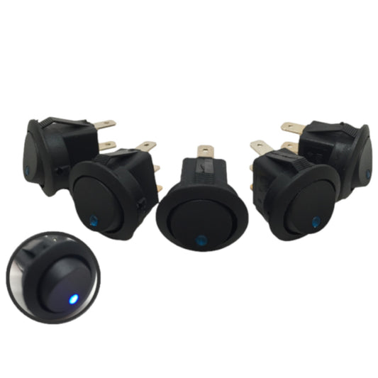 Pactrade Marine 5 PCS Boat Automotive Car Round Blue Dot LED Rocker Switch SPST On/Off