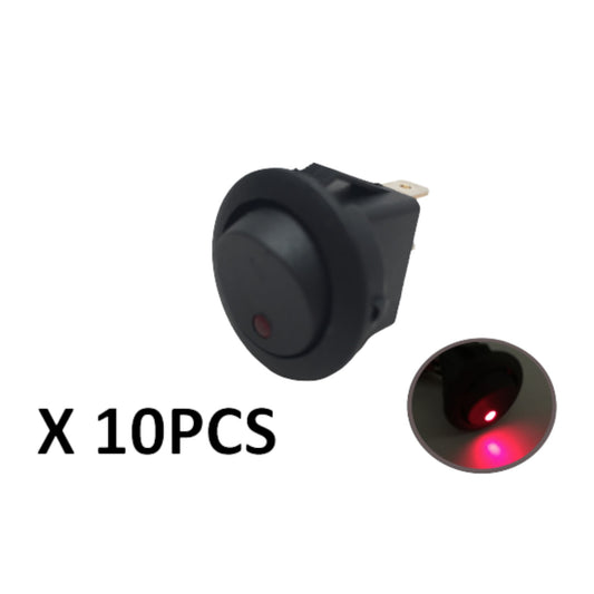 Pactrade Marine 10pcs Automotive Car Round Red Dot LED Rocker Switch SPST On/Off