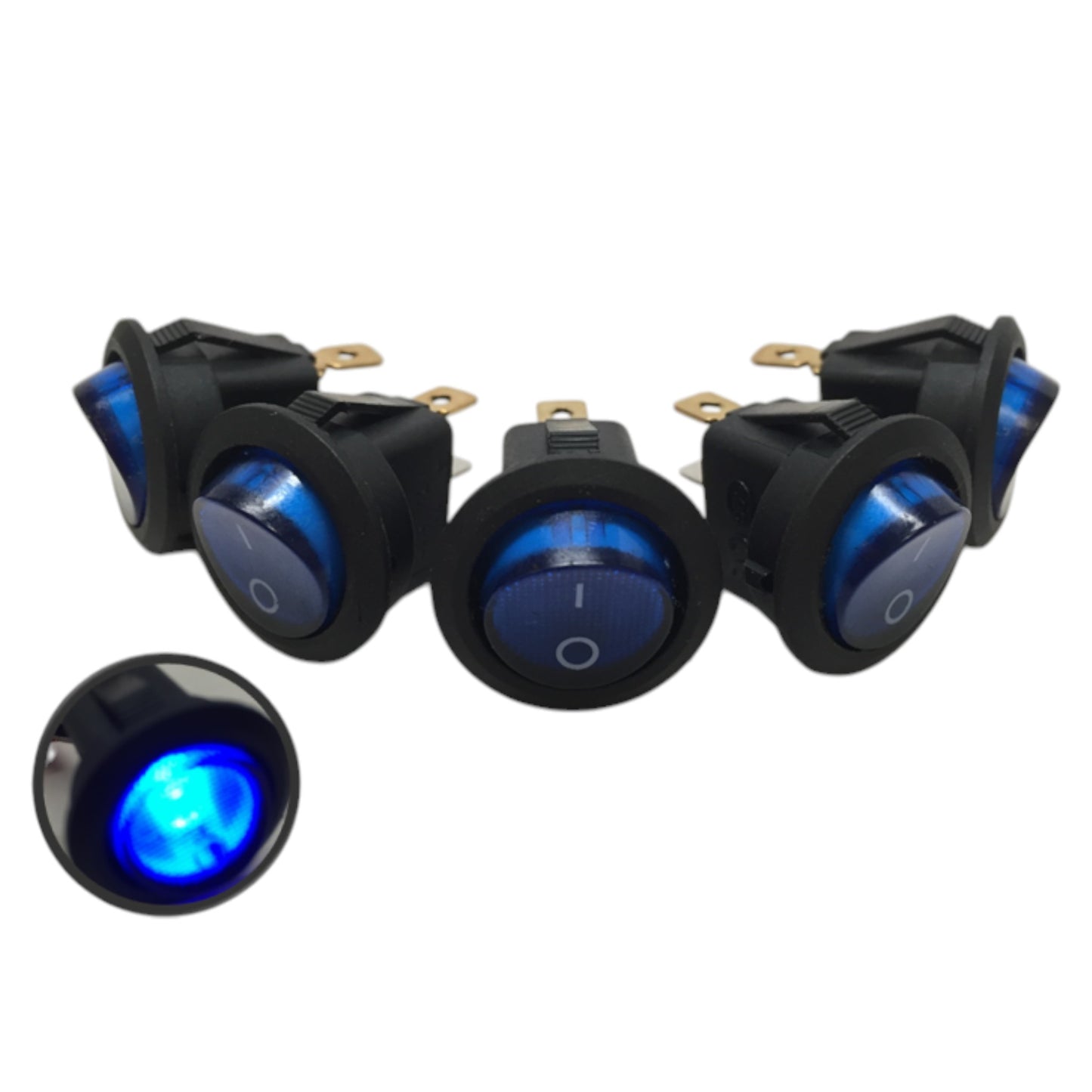 Pactrade Marine 5 PCS Boat Automotive Car Small Round Blue LED Rocker Switch SPST On/Off