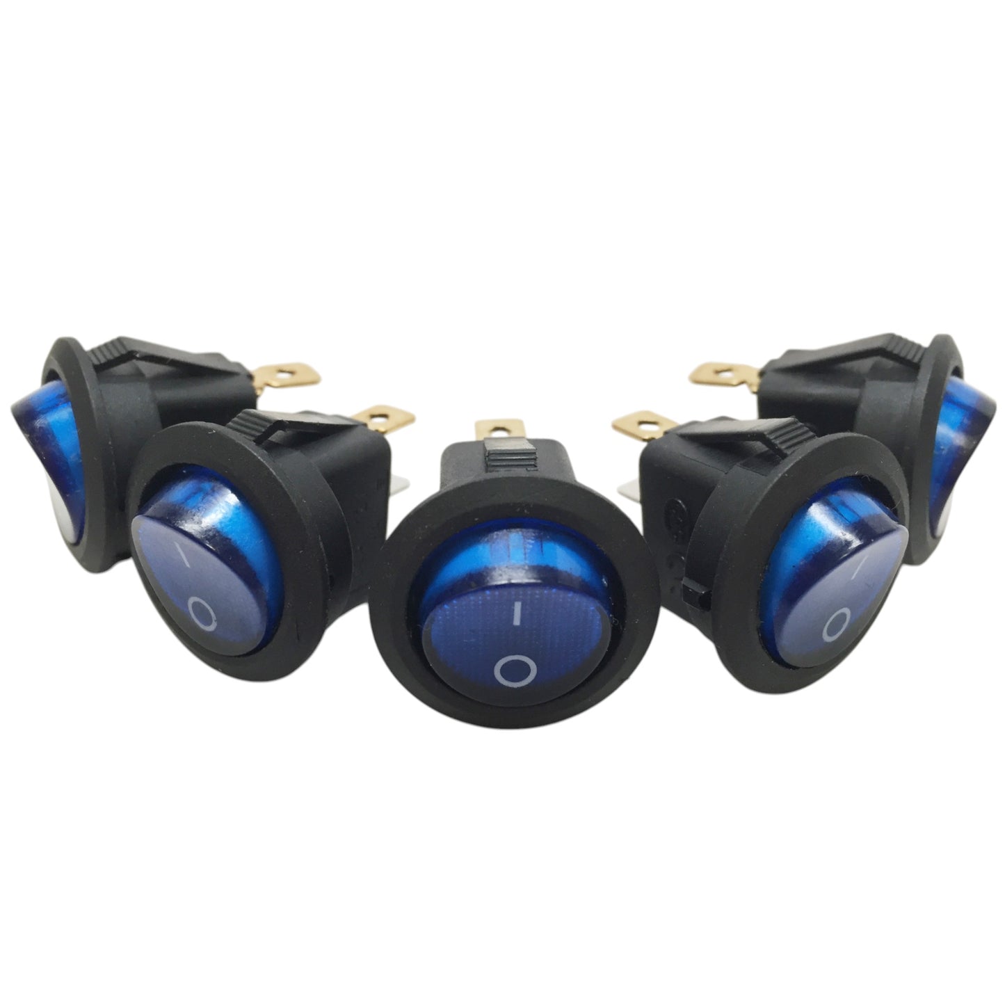 Pactrade Marine 5 PCS Boat Automotive Car Small Round Blue LED Rocker Switch SPST On/Off