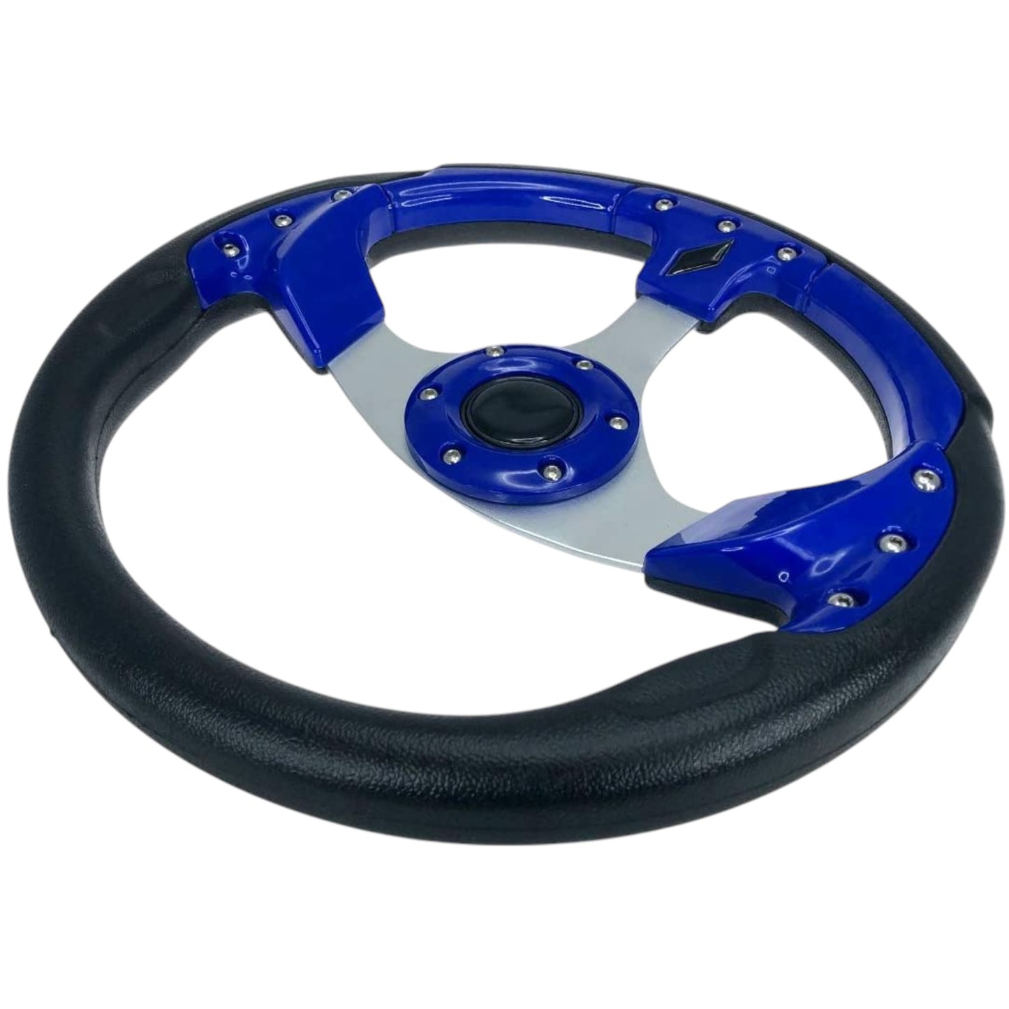 Pactrade Marine Auto Car Club Golf Cart Steering Wheel Grip Horn Cap Polyurethane (PU) Sleeves 12.5"(320mm) Diameter Aluminum Spokes Fit Ezgo Yamaha 6-Hole Universal Pattern Hub No Adapter (Navy Blue)