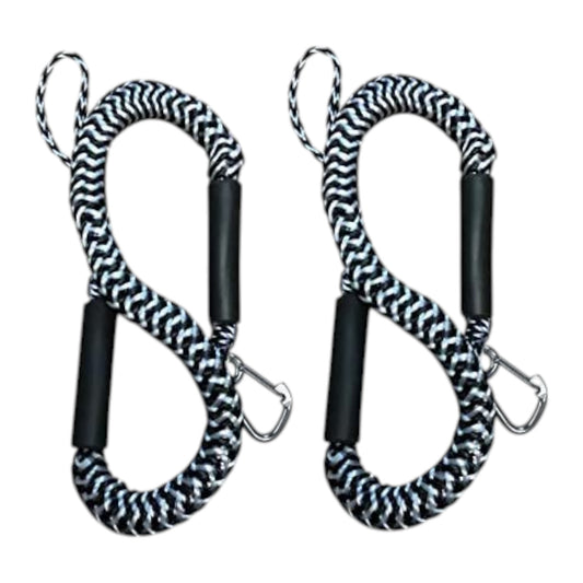 Pactrade Marine Boat Pontoon Kayak PWC Jet Ski Bungee Dock Line Mooring Rope 4'-5.5' with SS316 Snap Hook Salt and Fresh Water Use 2 Pack (Black & White)