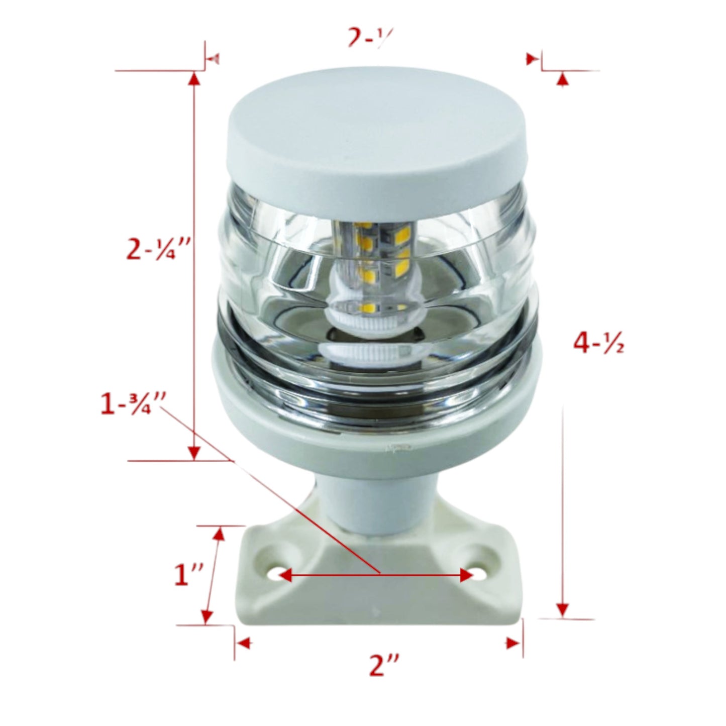 Pactrade Marine Boat LED All Round Anchor Navigation Light Clear Lens PA Housing 10-24VDC/2.5W Nature White 2NM IP65 250 Lumen LM RoHS CE Certified (4-1/2" (White Housing))