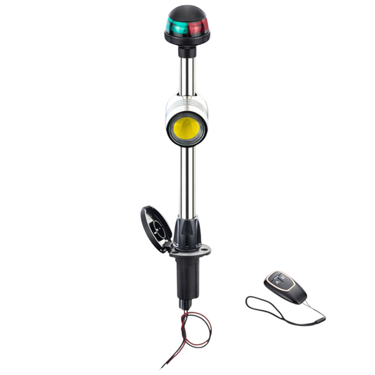 Pactrade Marine LED Bow Light with Integrated Work Light - 24-Inch Red and Green Boat Navigation Light with Built-in Remote Control Spotlight & Plug-in Base - Dual Function Navigation & Task Lighting