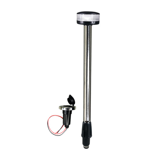 Pactrade Marine All Round LED, Stern Light, Anchor Light, Pole Light LED Boat Navigation Light with Standard Pole 22'' with Removable 2-Pin Fixed Plug-in Base USCG 2NM for Pontoon, Fishing Boats