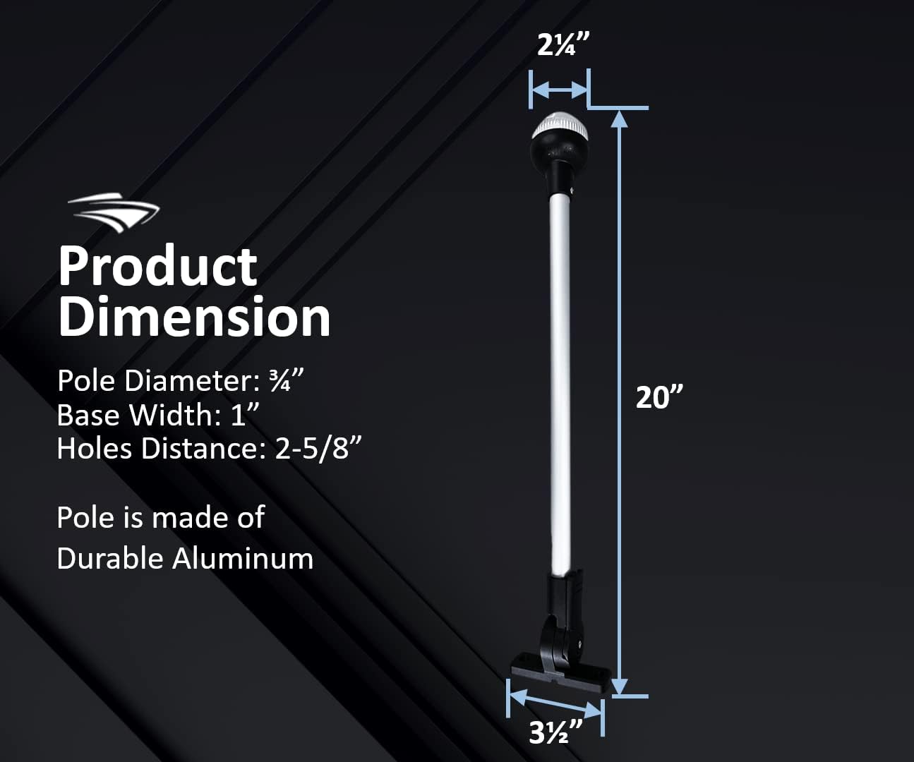 Pactrade Marine Aluminium LED RV Adjustable All Round 360 Degree with Stern Pole Navigation Anchor Light Pontoon Fishing Boat Kayak (20" Horizontal)