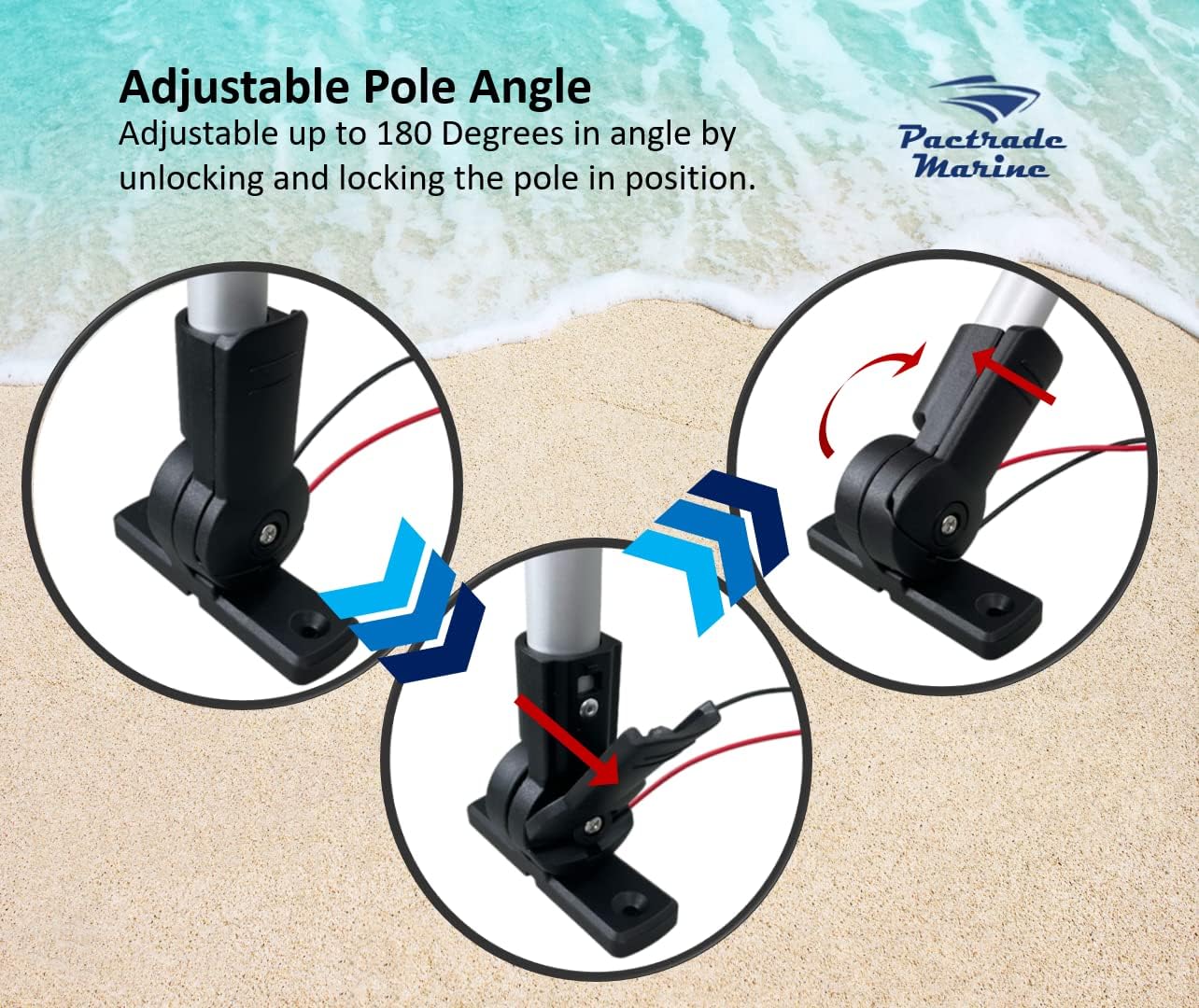 Pactrade Marine Aluminium LED RV Adjustable All Round 360 Degree with Stern Pole Navigation Anchor Light Pontoon Fishing Boat Kayak (20" Horizontal)