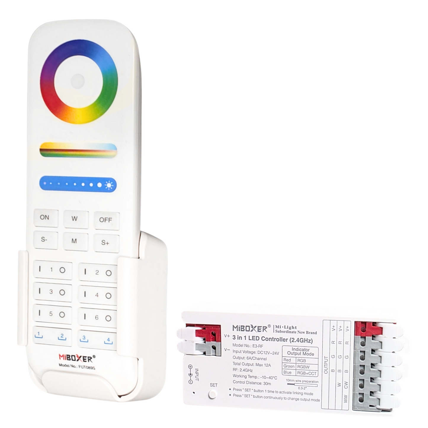 Pactrade Marine RGB+CCT LED Remote & LED Light Controller Kit - 6-Zone 2.4G RF Wireless System with 16M Colors, Up to 30 Fixtures, 98 FT Range - Complete Mi-Light Hub for Boats & RVs (FUT089S + E3-RF)