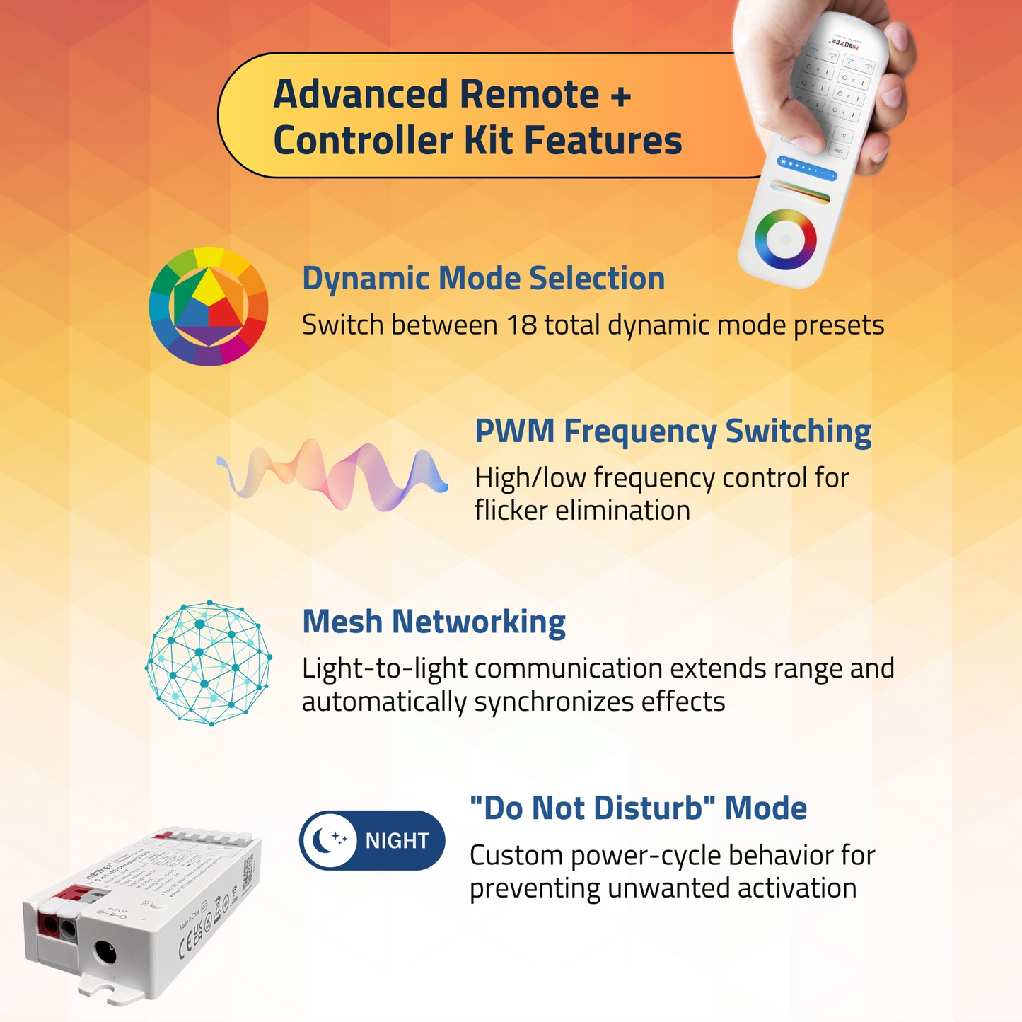 Pactrade Marine RGB+CCT LED Remote & LED Light Controller Kit - 6-Zone 2.4G RF Wireless System with 16M Colors, Up to 30 Fixtures, 98 FT Range - Complete Mi-Light Hub for Boats & RVs (FUT089S + E3-RF)