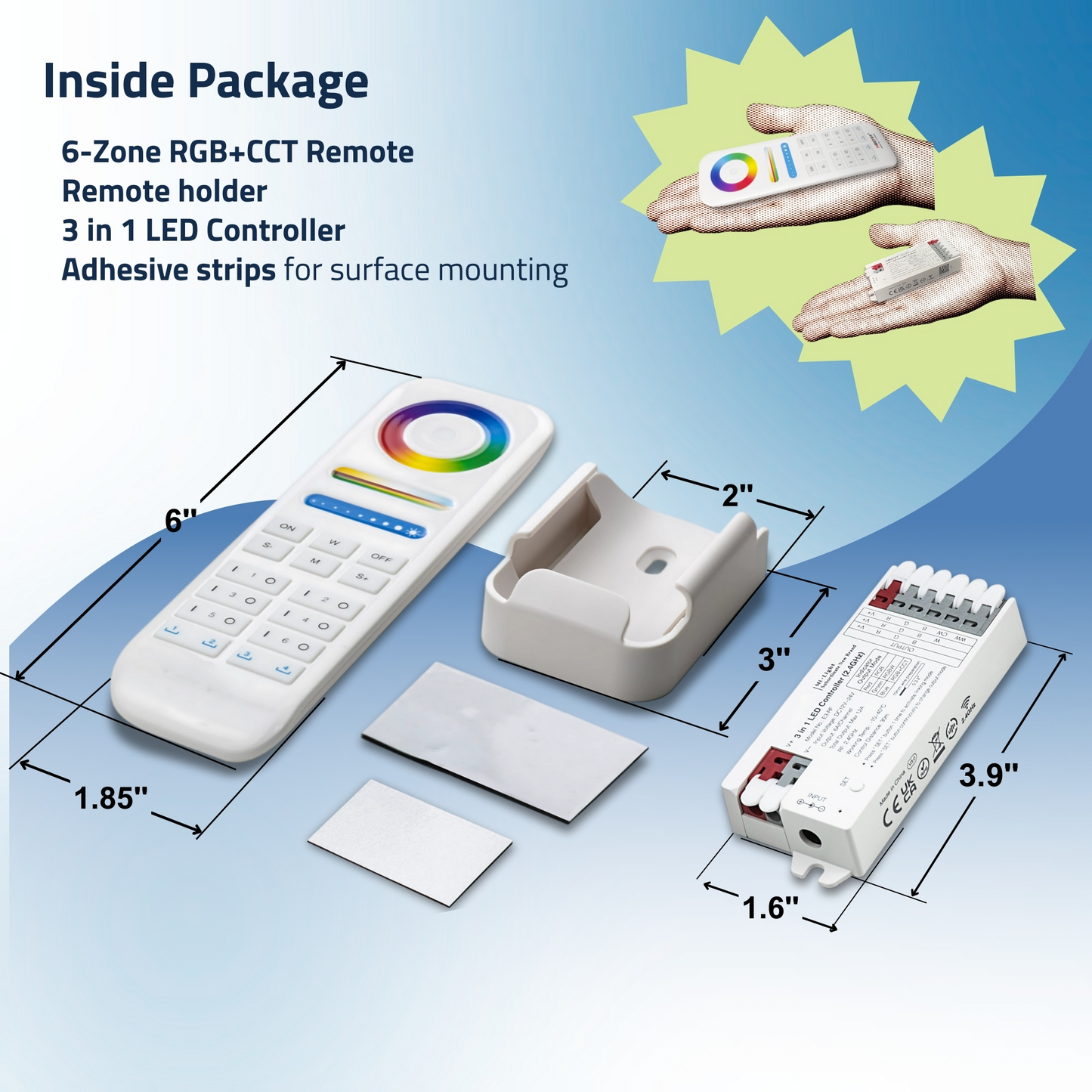 Pactrade Marine RGB+CCT LED Remote & LED Light Controller Kit - 6-Zone 2.4G RF Wireless System with 16M Colors, Up to 30 Fixtures, 98 FT Range - Complete Mi-Light Hub for Boats & RVs (FUT089S + E3-RF)