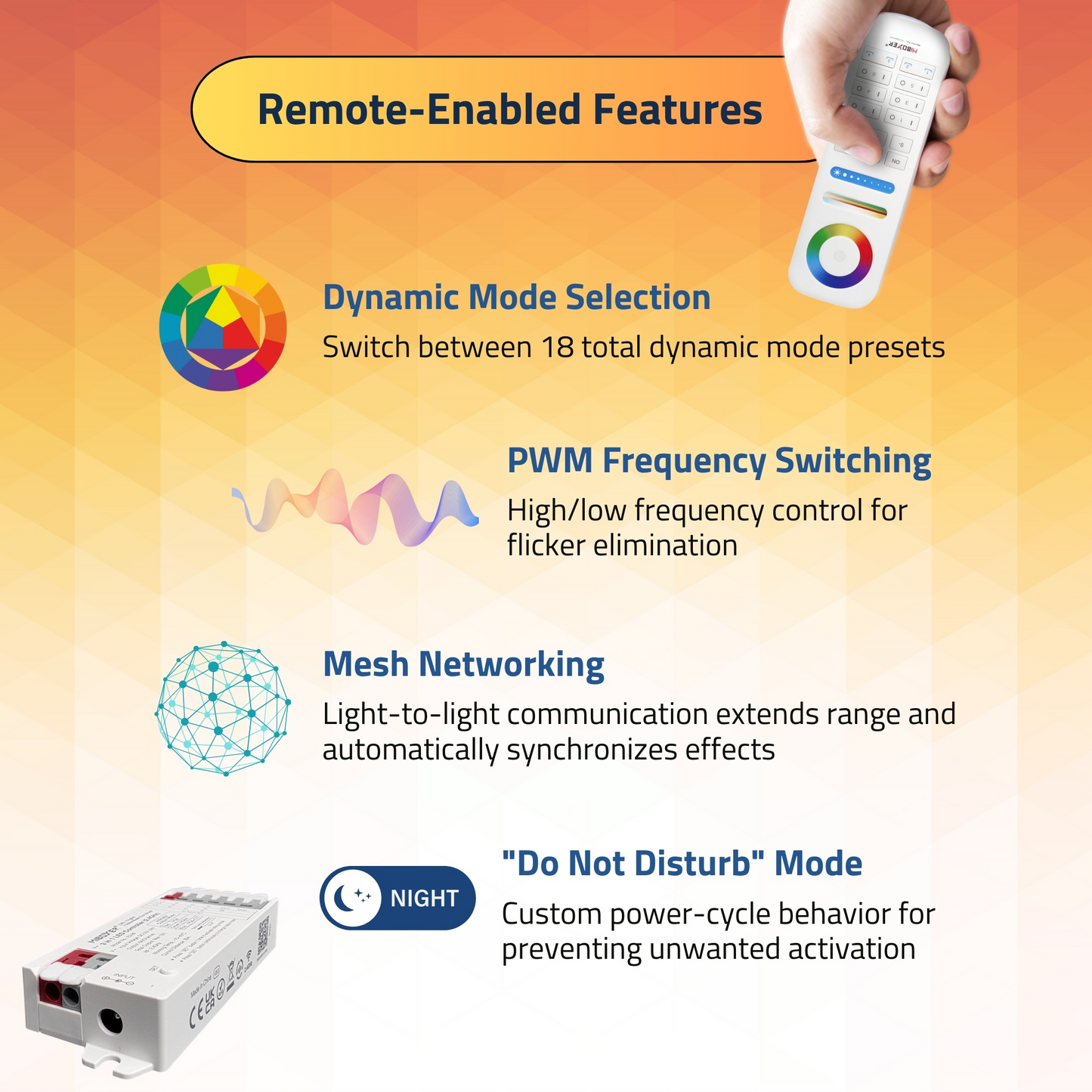 Pactrade Marine 3-in-1 LED Light Controller - 12-24V Mi-Light Hub with 16M Colors, 18 Dynamic Modes, App Control - RGB/RGBW/RGB+CCT Compatible - Tool-Free Installation, Marine-RV Ready (E3-RF)