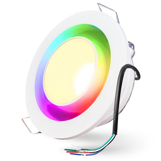 Pactrade Marine RGBW LED Recessed Downlight - 3-Inch Dual Function White Light & Color Changing Ring (5-Wire, Controller Req.) - Spring Clip Mount - Dimmable Interior Boat Lights, Marine-RV Ready 12V