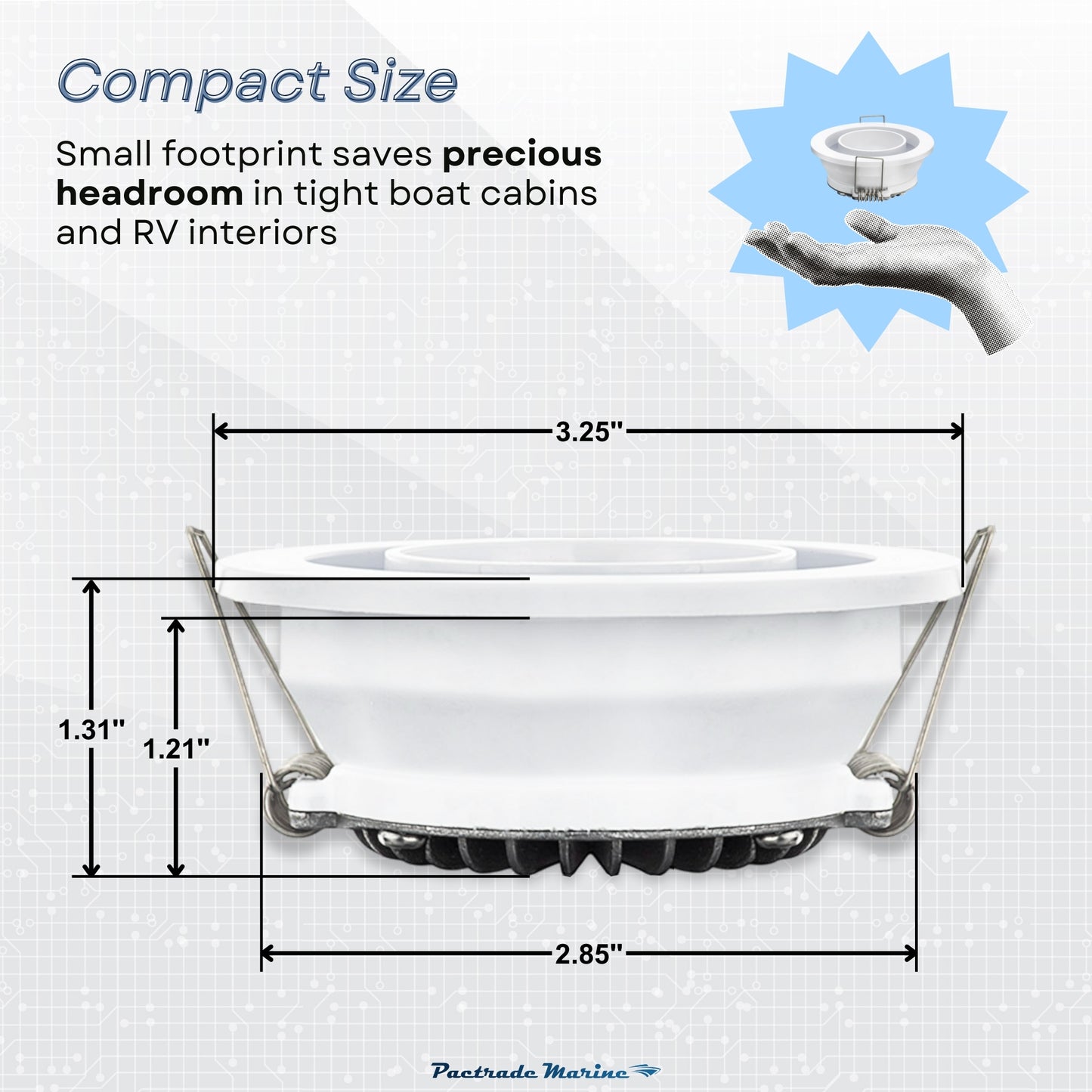Pactrade Marine RGBW LED Recessed Downlight - 3-Inch Dual Function White Light & Color Changing Ring (5-Wire, Controller Req.) - Spring Clip Mount - Dimmable Interior Boat Lights, Marine-RV Ready 12V