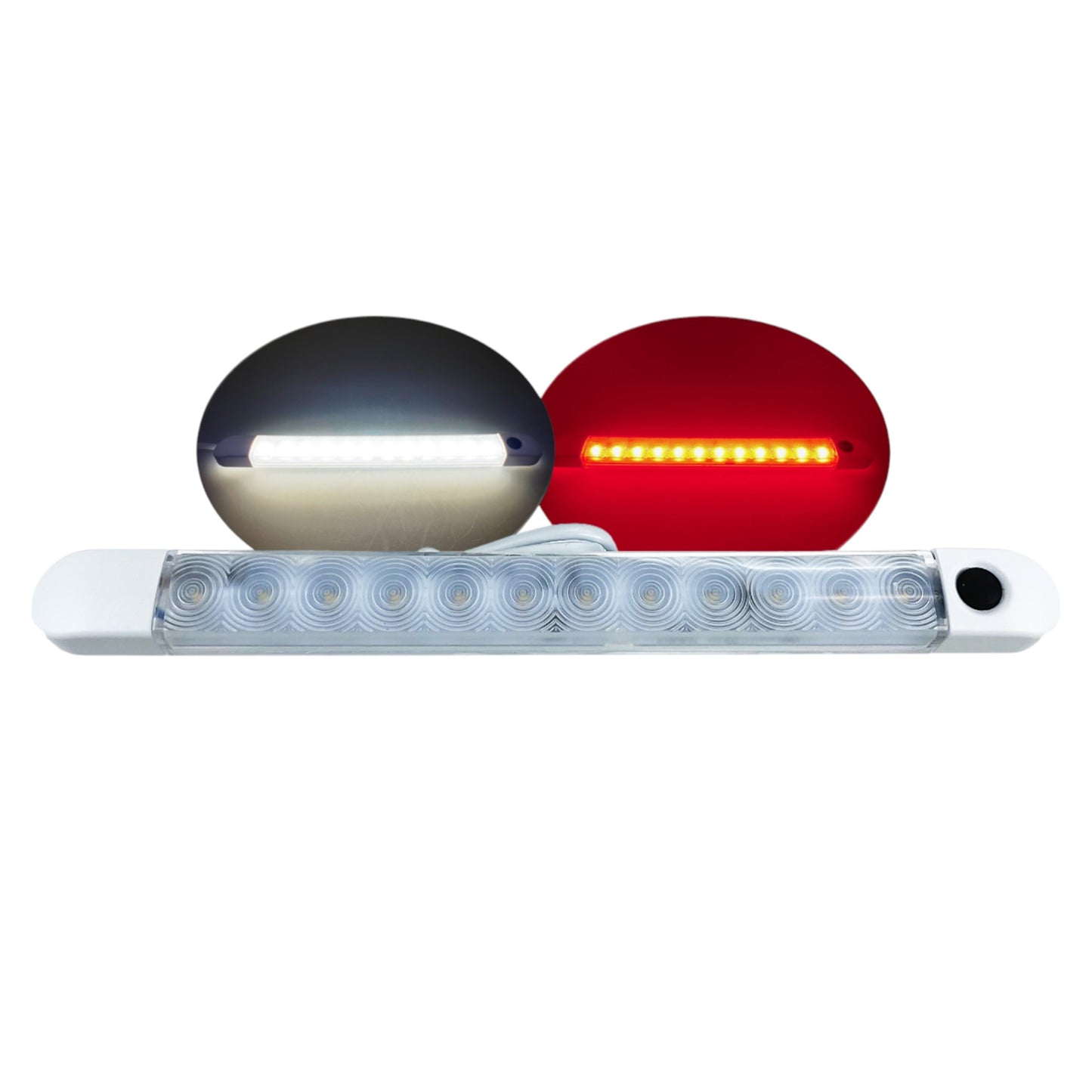 Pactrade Marine LED Strip Courtesy Light White PC Plastic Housing Nature White Surface Mount with Switch DC12V 4WCE RoHS Certified 9-1/2"x1/2" x7/8" (Nature White / Red)