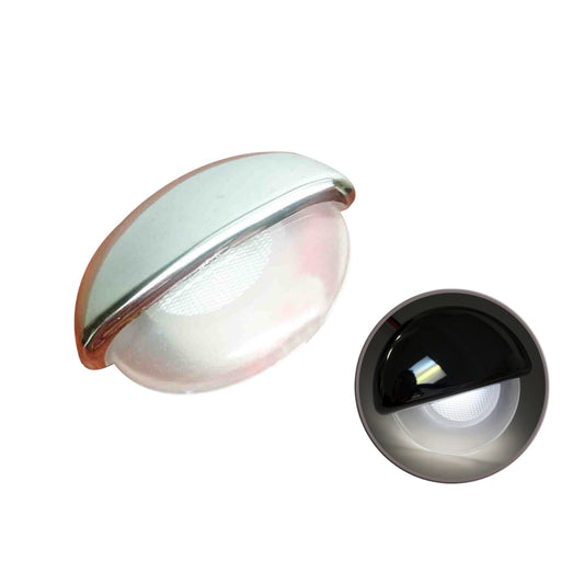 Pactrade Marine RV White LED Mount Half Round Courtesy Light Recessed Mount Chrome Plated