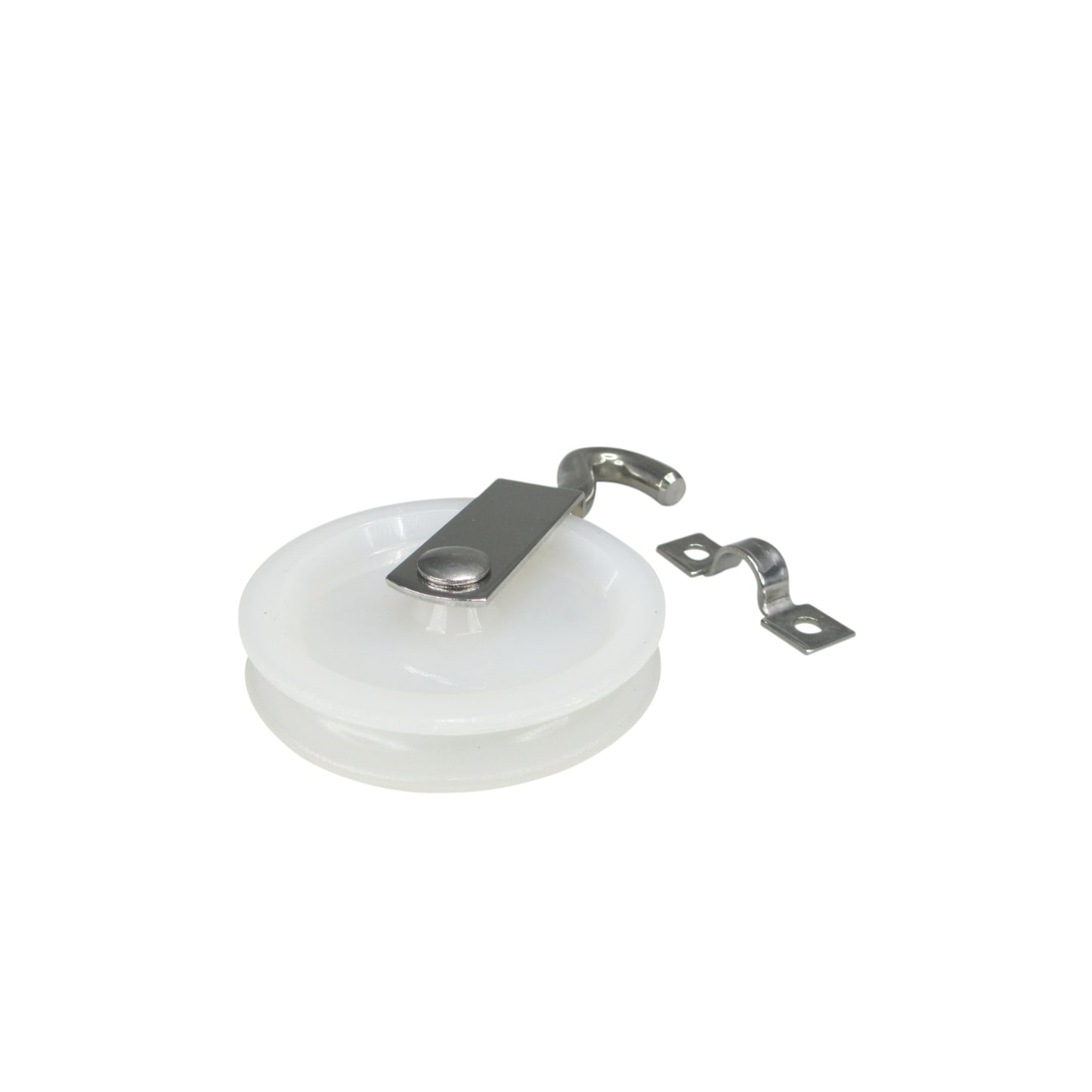 Pactrade Marine Boat White Tiller Rope Pulley Roller with Eye Strap Steering Part 2 3/8"Dia.