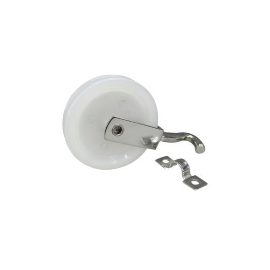 Pactrade Marine Boat White Tiller Rope Pulley Roller with Eye Strap Steering Part 2 3/8"Dia.