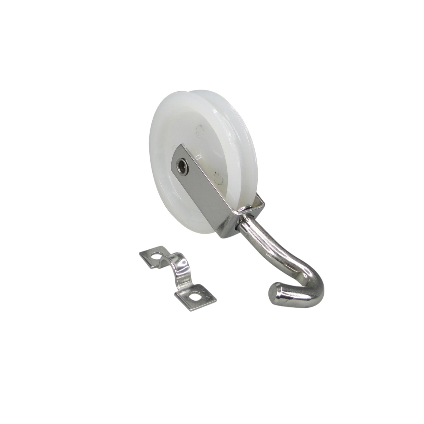 Pactrade Marine Boat White Tiller Rope Pulley Roller with Eye Strap Steering Part 2 3/8"Dia.