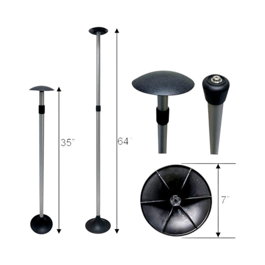 Pactrade Marine Boat Pontoon Cover Support Pole Adjustable Telescopic Height Mushroom Top Aluminum / Injected PP Tall Short Round Base Snap-on Fastener Tip & Rubber Cap (Length: 35" - 64")