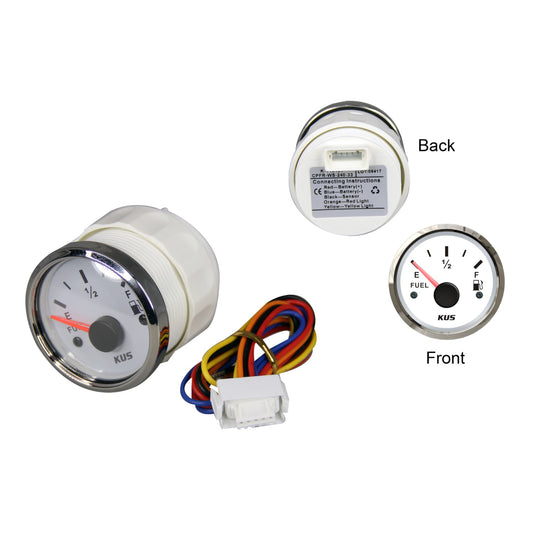 Pactrade Marine Boat KUS Analog Fuel Oil Tank Level Gauge Indicator 2'' 12V/24V 52mm 240-33ohms SS316 Bezel