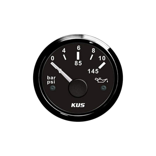 Pactrade Marine Boat Kus DN52mm Black Oil Pressure Meter 0-10Bar Gauge for Boat Outboard 2'' SS 316 Bezel 12V/24V IP67