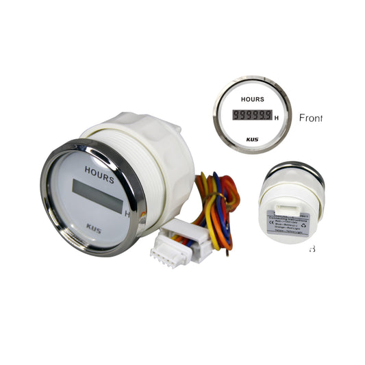 Pactrade Marine Boat KUS Engine Hour Meter Gauge for Boat Outboard 2'' SS 316 Bezel 12V/24V IP67