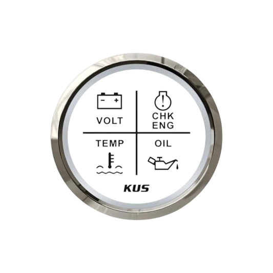 Pactrade Marine Boat Kus 4 LED Alarm Gauge Volt Meter Oil Temp Gauge CHK ENG Indicator Gauge for Boat Outboard 2'' SS 316 Bezel 12V/24V IP67