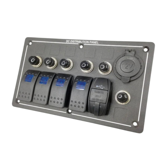 Pactrade Marine Car RV Truck 4 Gang Aluminum Blue LED Switch Panel USB Charger