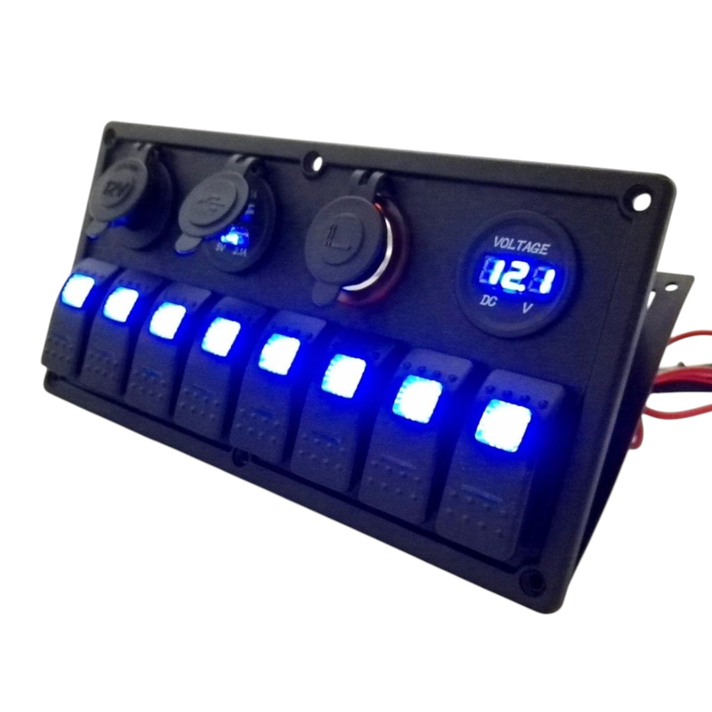 Pactrade Marine Car RV Boat 8 Gang Blue LED Rocker Switch Panel Power Socket
