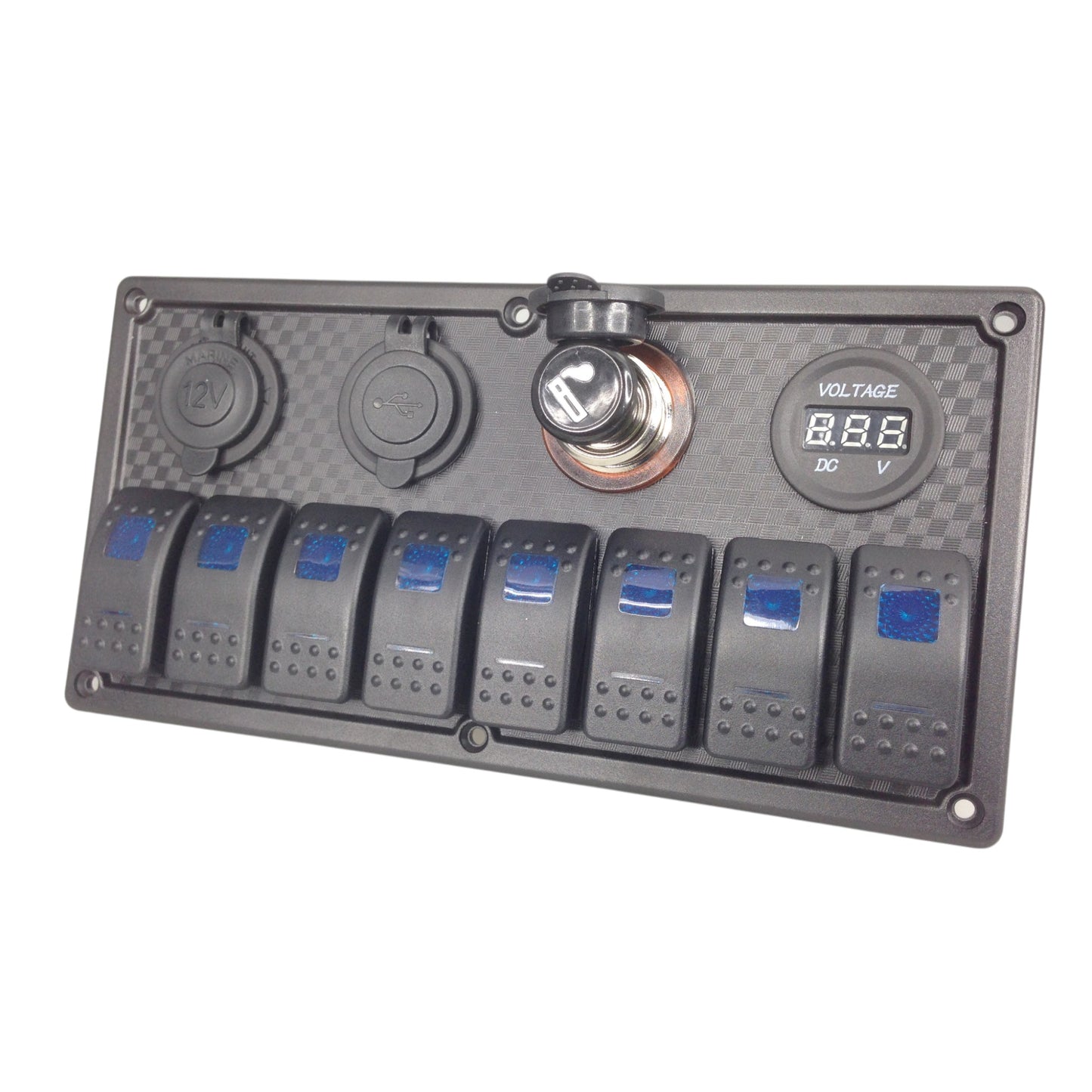 Pactrade Marine Car RV Boat 8 Gang Blue LED Rocker Switch Panel Power Socket