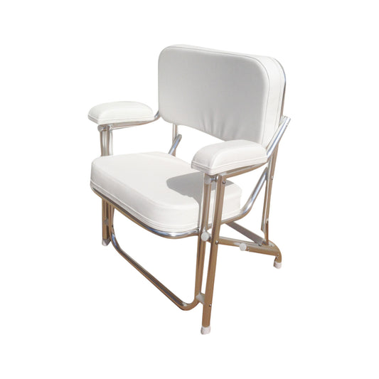 Pactrade Marine Folding Deck Chair White UV Resistant Vinyl 1" Anodized Aluminum
