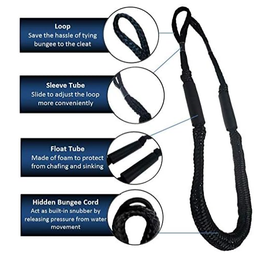 Pactrade Marine Bungee 2 Pieces Dock Line Mooring Rope 3ft EVA Foam Floats (Red, Blue & Black)