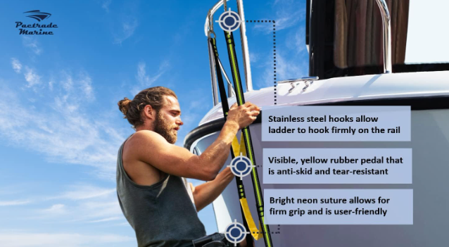 Pactrade Marine Foldable Stainless Steel 5-Step Boat Ladder – Rubber Grips, 2+3 Steps