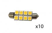 10pcs LED Bulb Festoon Type 12VDC 120LM Warm White 1 5/8 X 1/2"