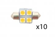 10pcs LED Bulb Festoon Type 12VDC 60LM Warm White 1 1/4 X 5/8"
