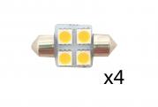4pcs LED Bulb Festoon Type 12VDC 60LM Warm White 1 1/4 X 5/8"