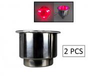 Pactrade Marine Boat Rv Camper Red Led SS 304 Cup Drink Holder with Drain Tube, 2 Piece